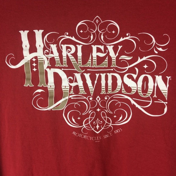 Harley Davidson 4 Rivers Paducah, KY Filigree Red Cotton Tee Size Large - Picture 3 of 8